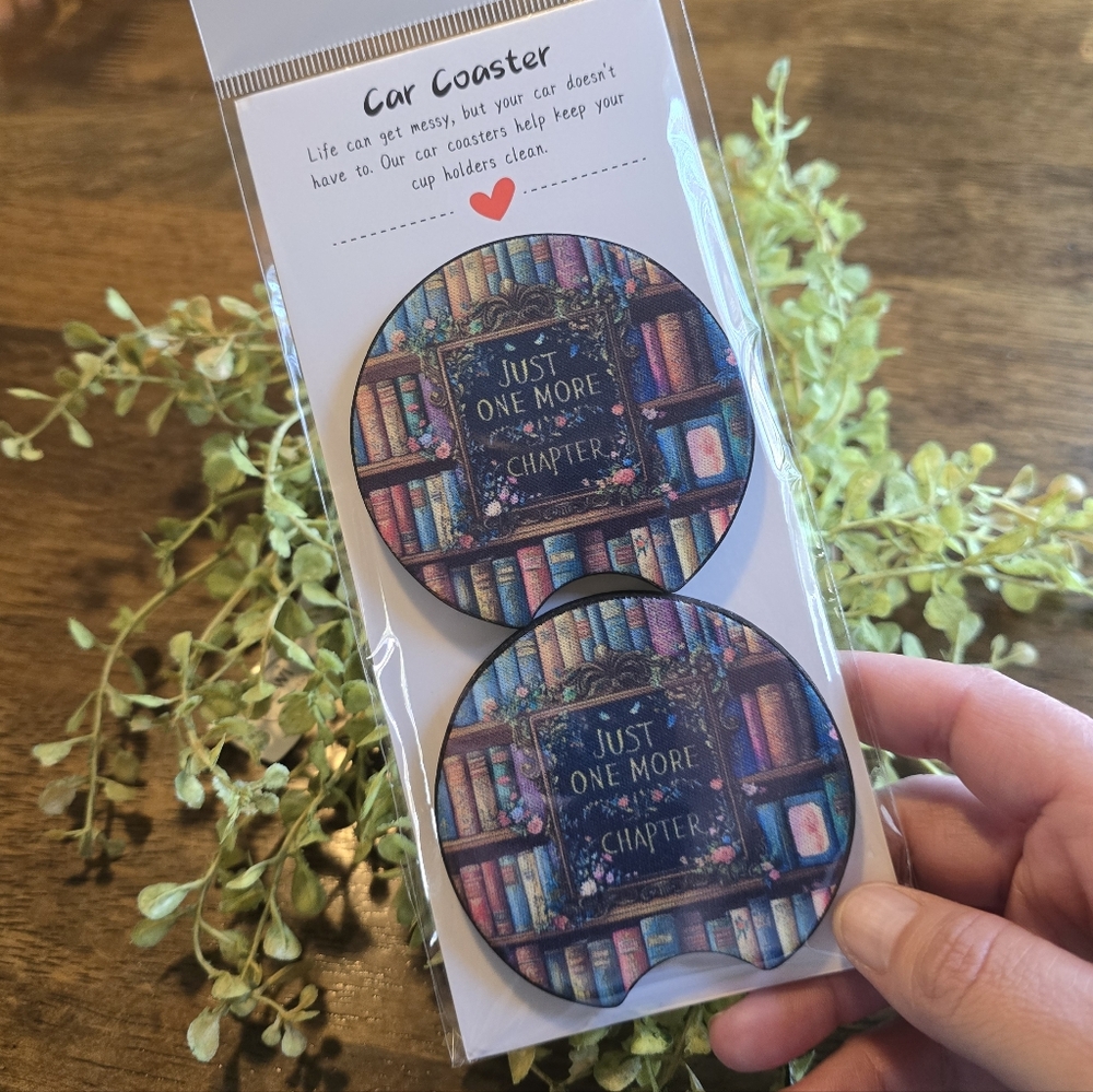 Just One More Chapter Car Coaster Set